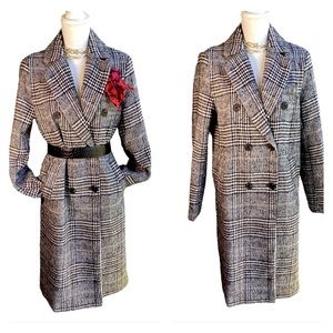 NWOT Double Breasted Houndstooth Trench Coat. B26